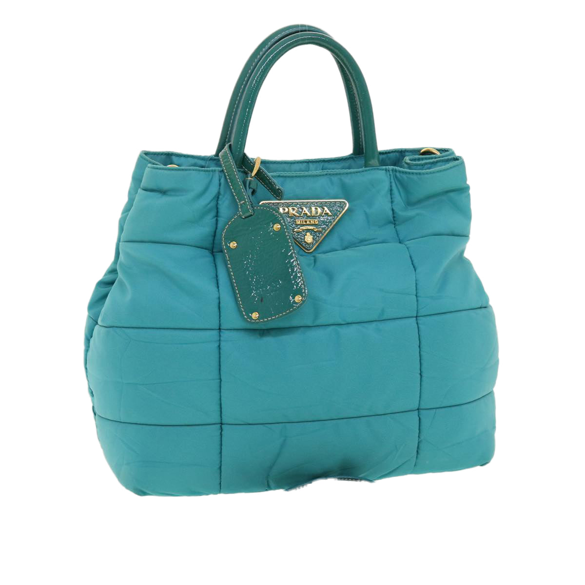 Prada Hand Bag 2Way Turquoise Nylon Quilted Blue Travel Bag