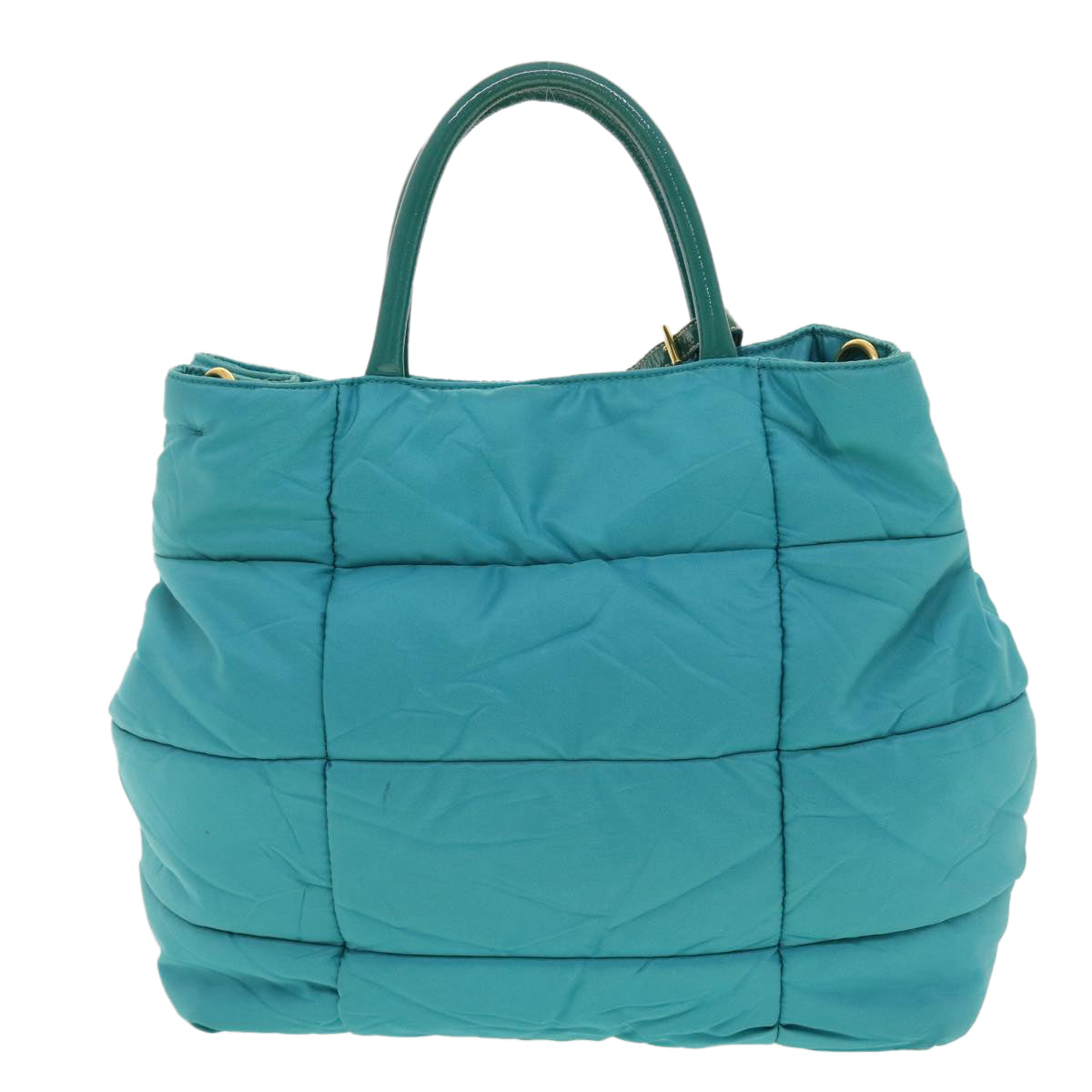 Prada Hand Bag 2Way Turquoise Nylon Quilted Blue Travel Bag