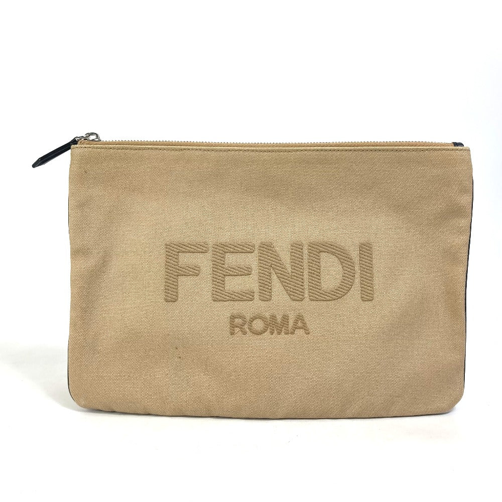 Fendi Clutch Bag Pouch Canvas Beige Logo