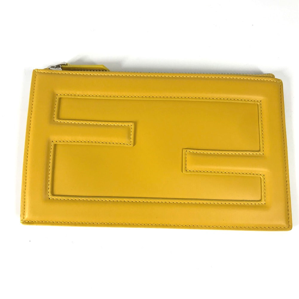 Fendi Clutch Bag 7N0114 Women Leather Yellow Logo