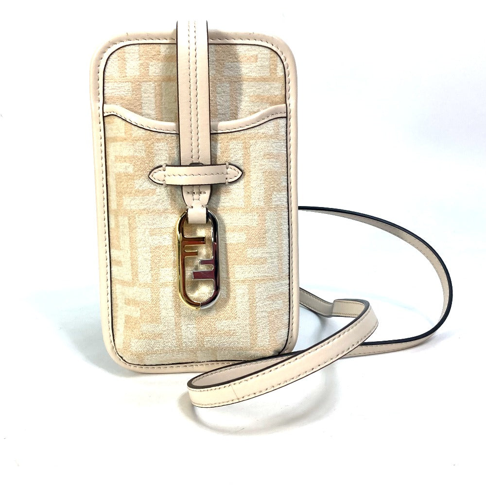 Fendi Pouch 7As131 Viscose Smartphone Case Zucca Phone Pouch Leather Beige Logo Travel Bag