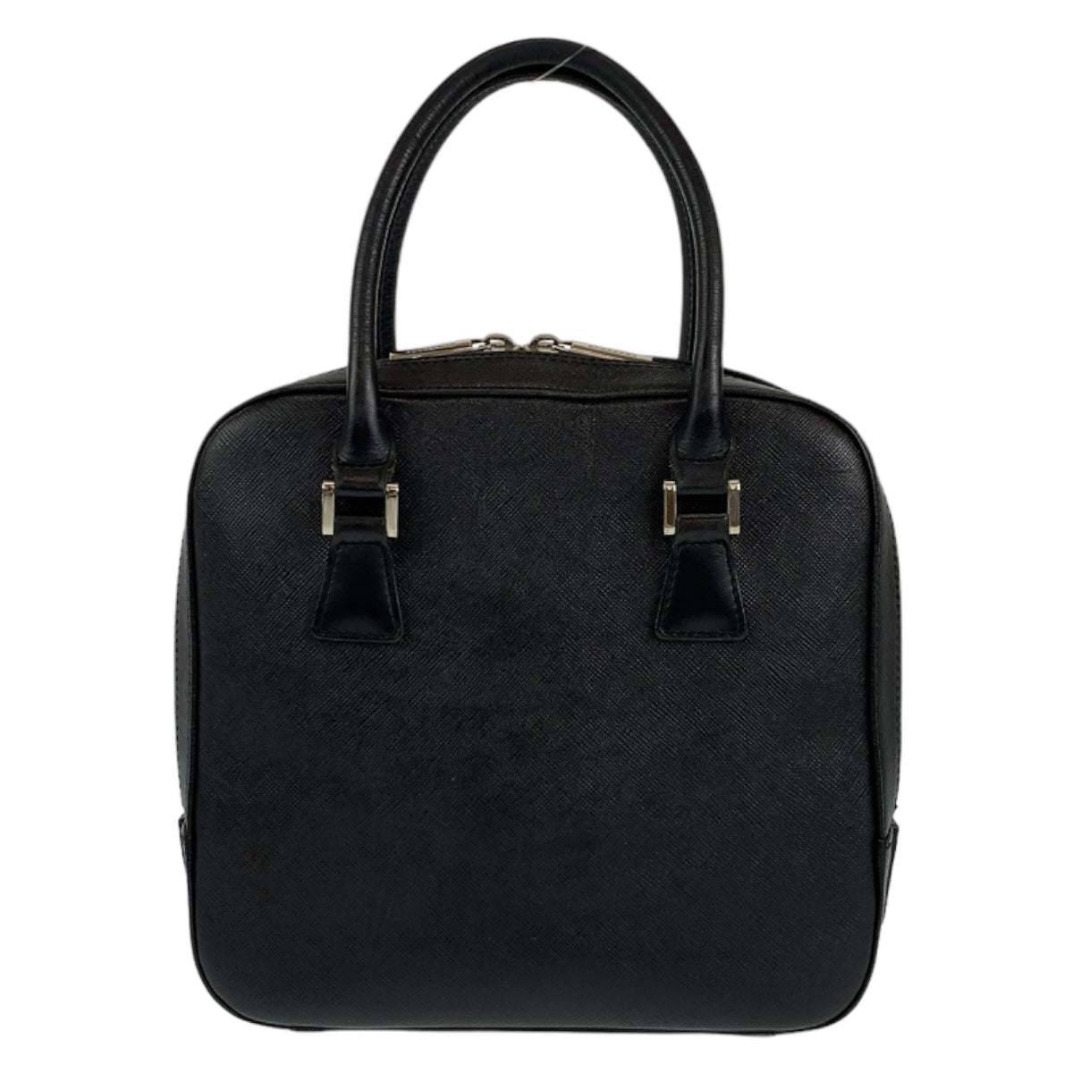 Burberry Silvermetal Handbag Tote Bag Check Pattern Women Leather Black Medium