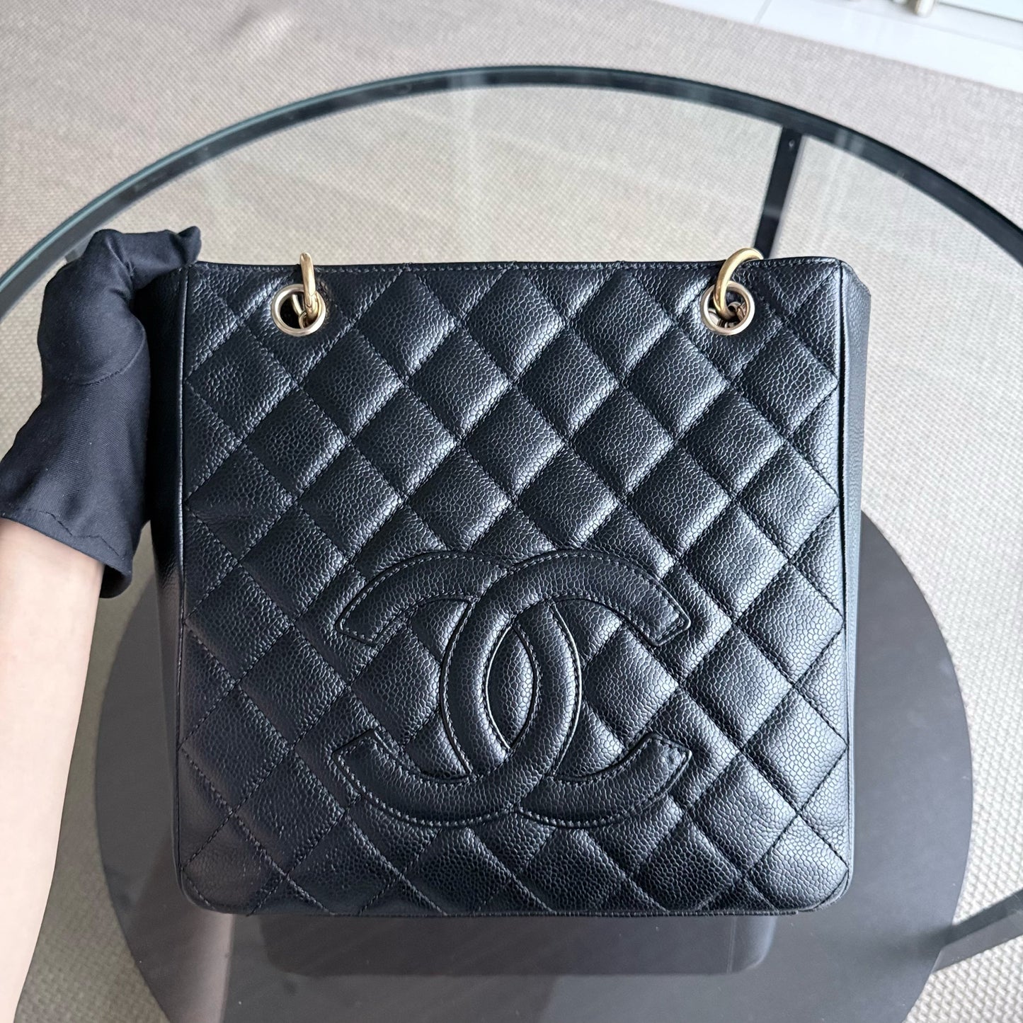 Chanel PST Petite Shopping Tote - Caviar Quilted Grained Calfskin Black Gold Hardware Series 11