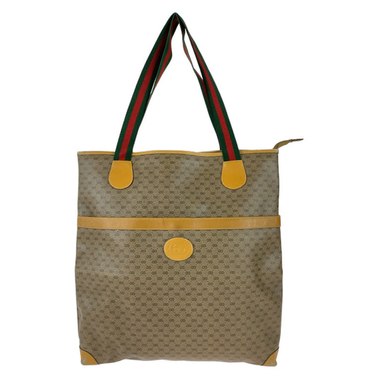 Gucci 002 983 GG Supreme Gold Canvas Brown Beige Tote Bag
