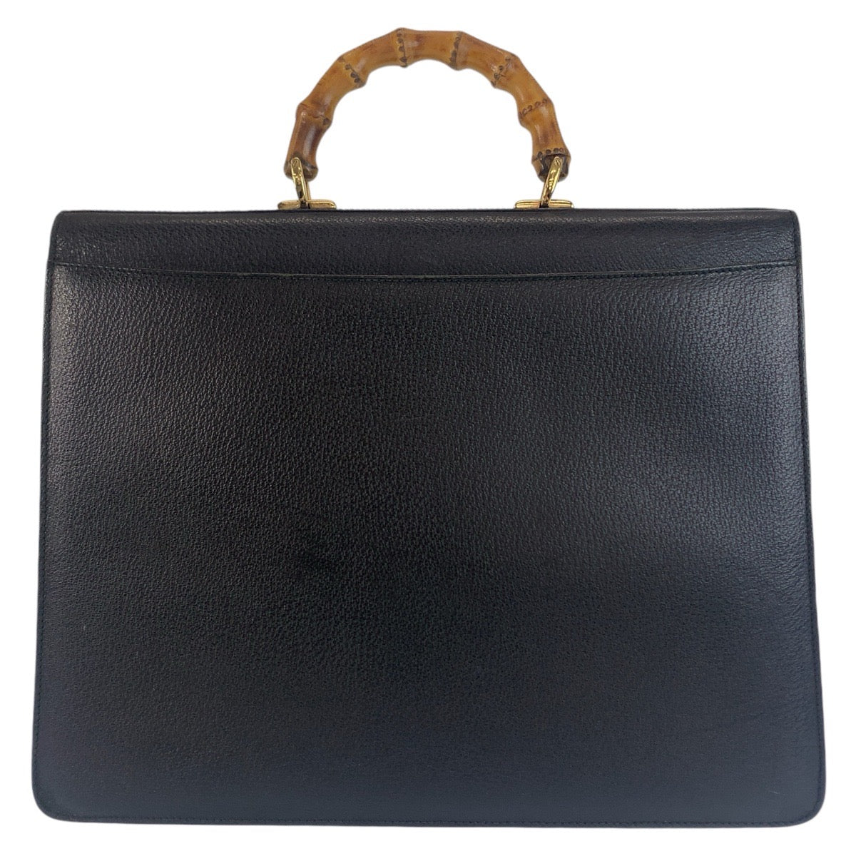 Gucci Business 015. . GoldMetal Bamboo Leather Black Travel Bag