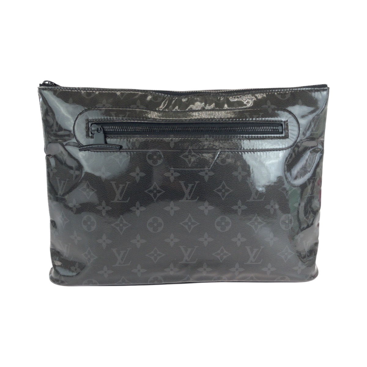 Louis Vuitton M63373 SilverMetal business Eclipse pochette Monogram Leather Patent Black Clutch Bag