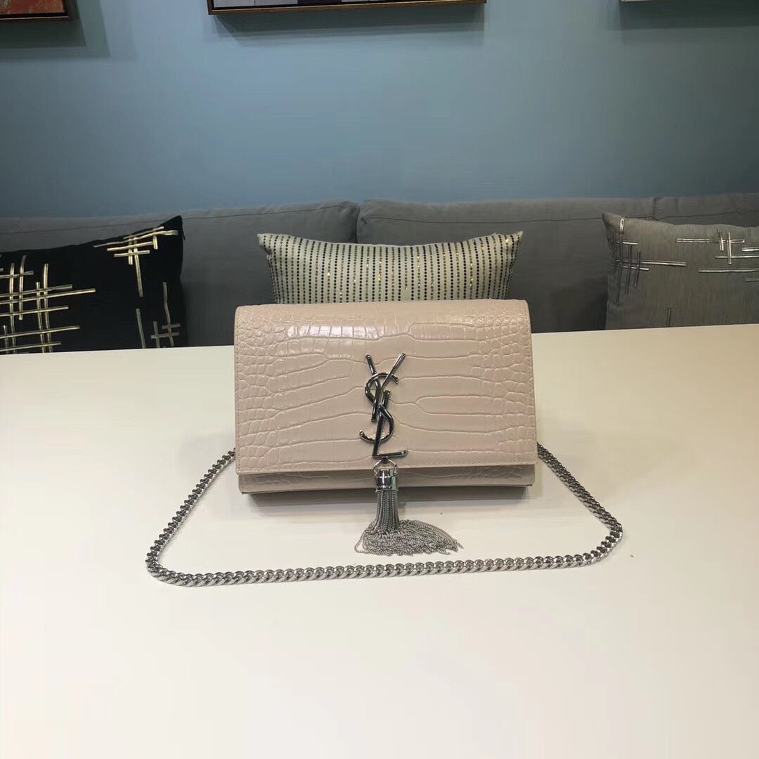 YSL Saint Laurent Kate Tassel Embossed 7.8in 20cm Beige Small Chain Handbag 78In20Cm Ysl