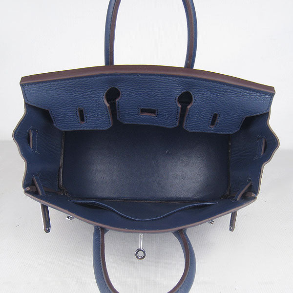 Hermes Luxury Birkin Cm Handbag Dark Blue Silver Travel Bag