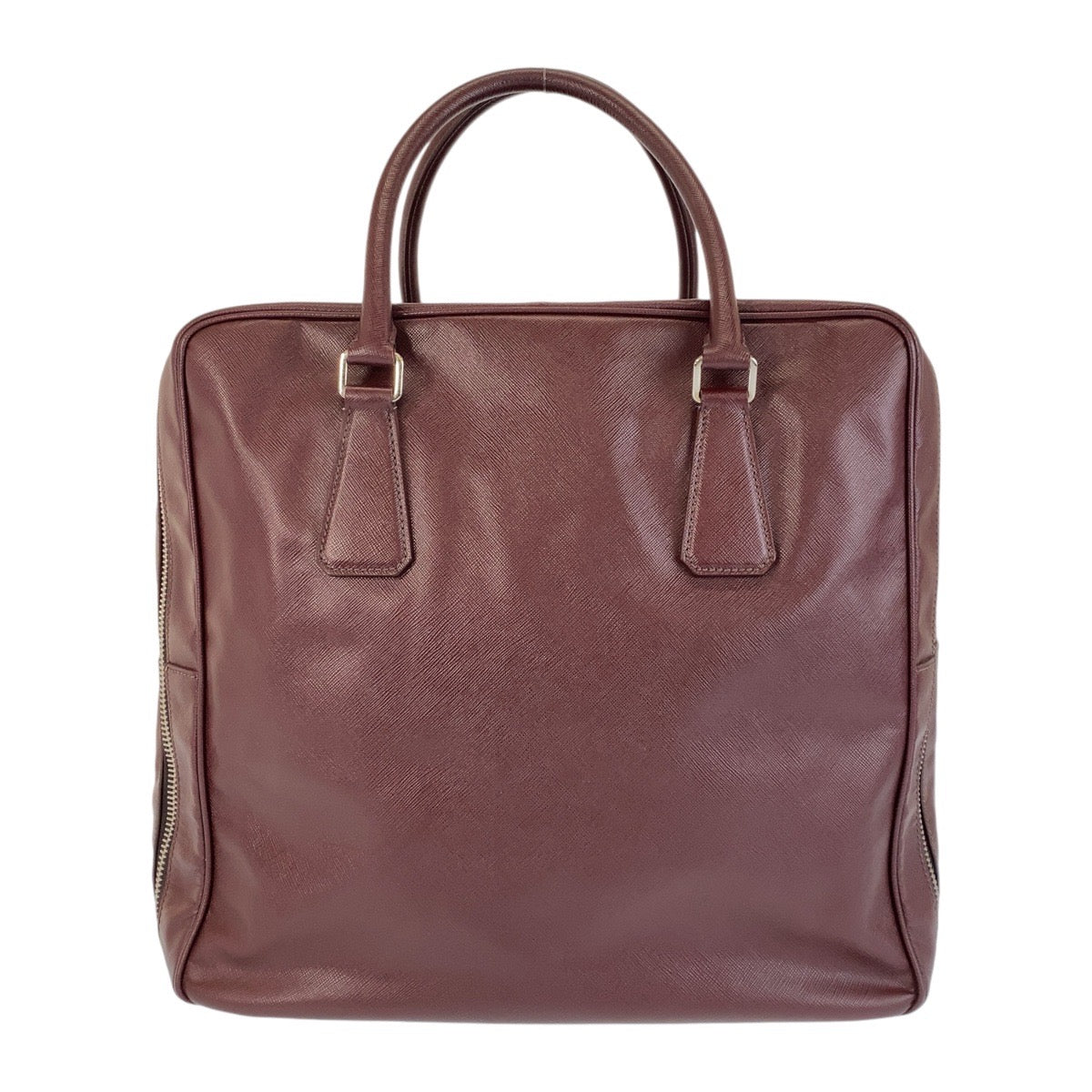 Prada Triangle Plate 2Way Boston Bag Leather Saffiano Logo Travel Bag