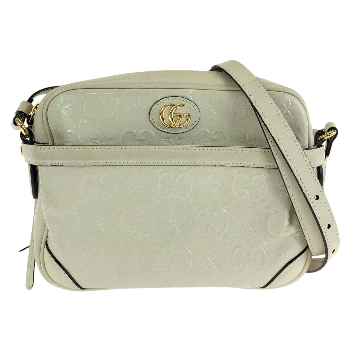 Gucci Metal GG star Leather White Gold Cream Shoulder Bag