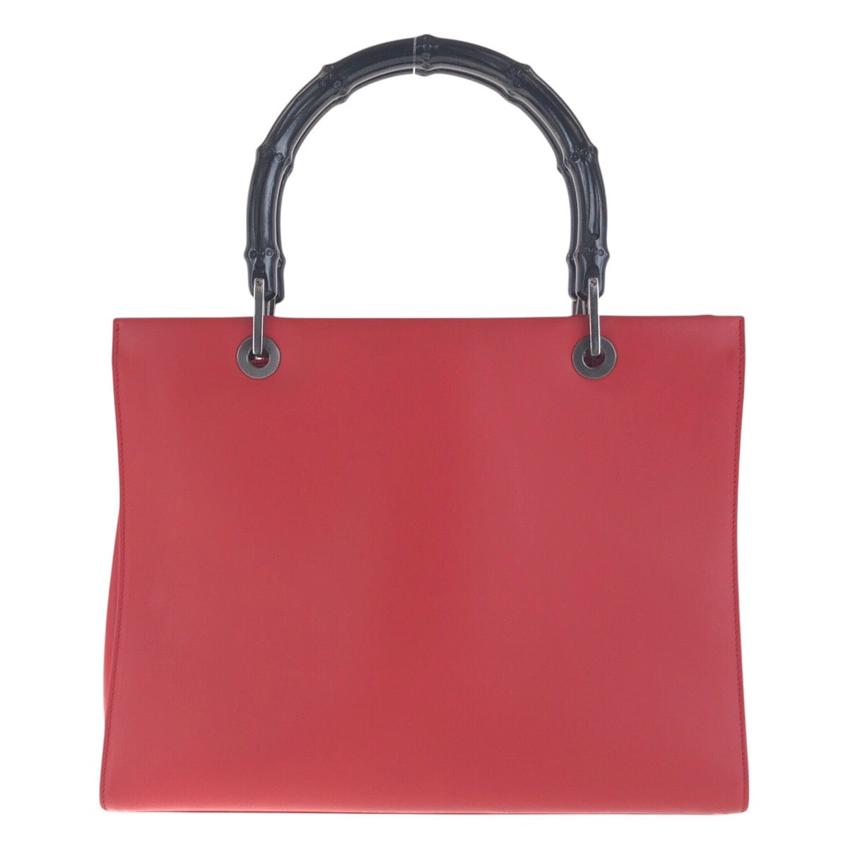 Gucci 012 Bamboo Leather Black Red Tote Bag