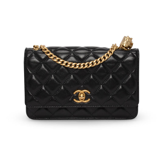 Chanel Black Quilted Lambskin Pillow Crush Wallet On Chain Bag