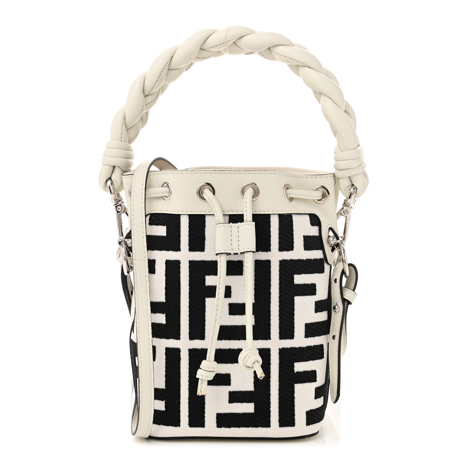 Fendi Crossbody Bag Nappa F is FF Mon Tresor Canvas Black White