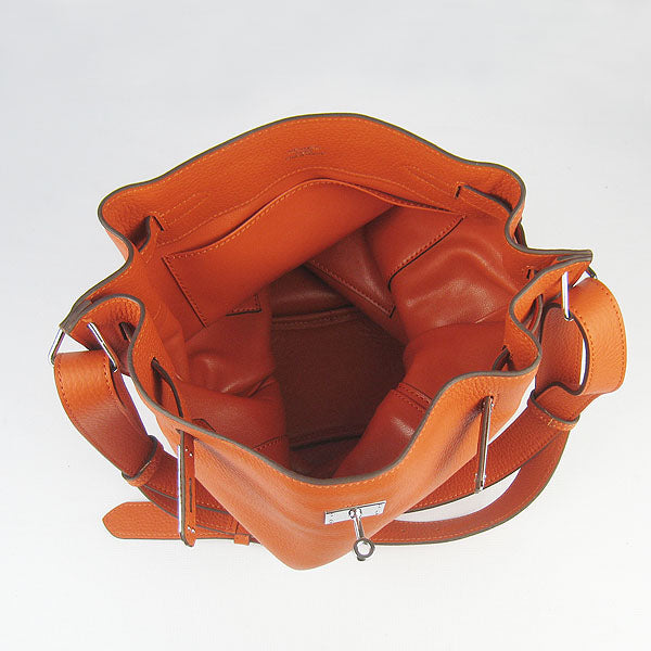 Hermes Luxury Nappa Shoulder Bag Orange Leather Silver