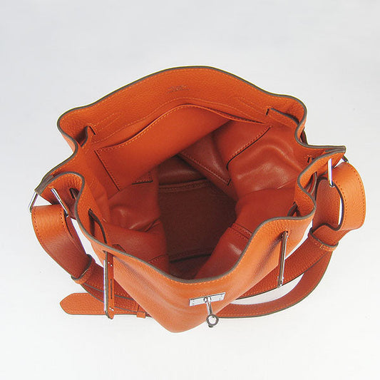 Hermes Luxury Nappa Shoulder Bag Orange Leather Silver
