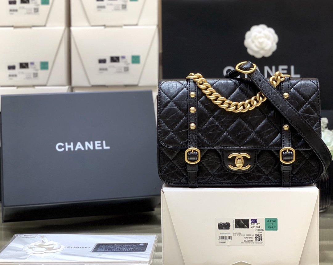 Chanel Co Co Shoulder Bag Black Gold