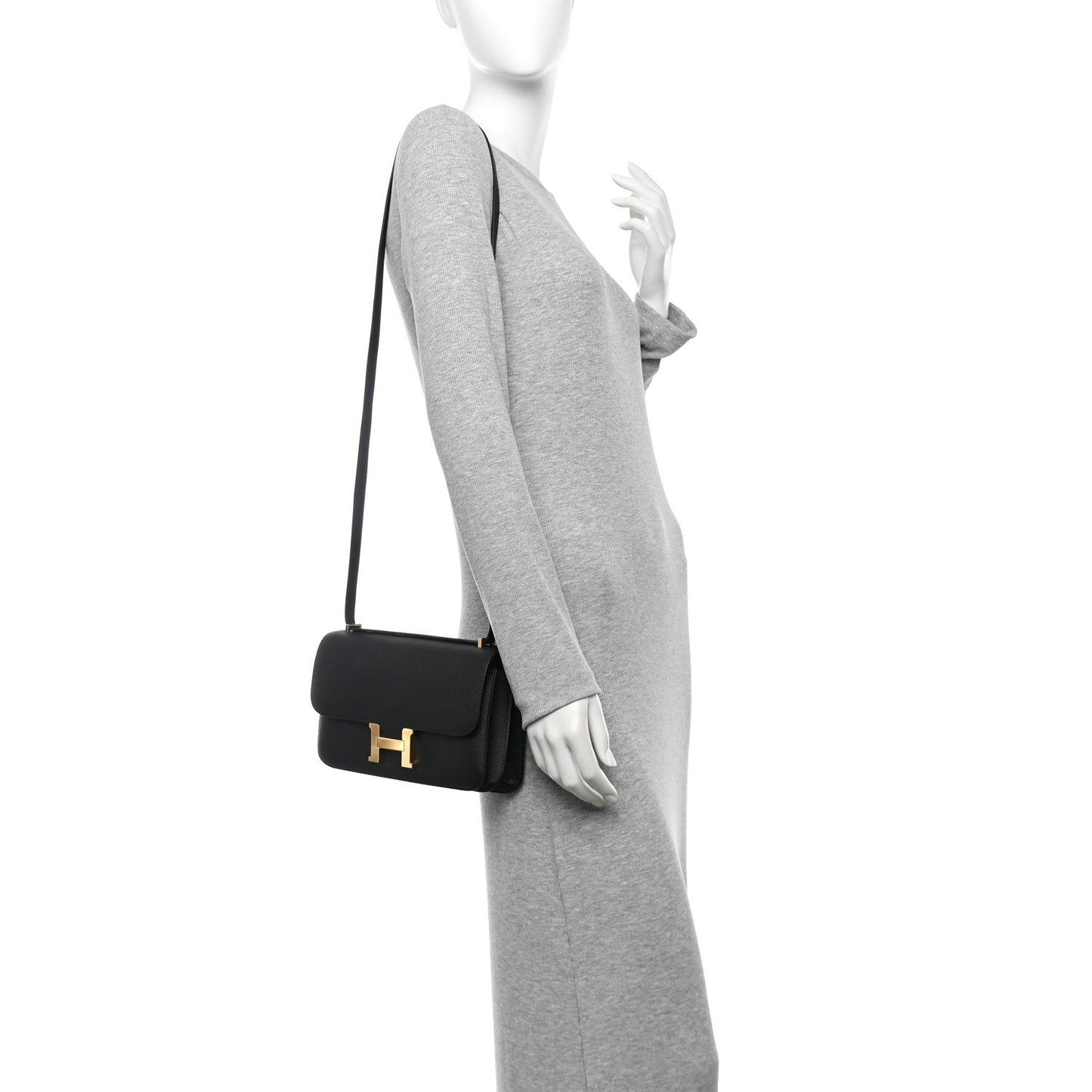 Hermes Epsom Constance Elan Handbag Black Travel Bag 25 Black 1757931