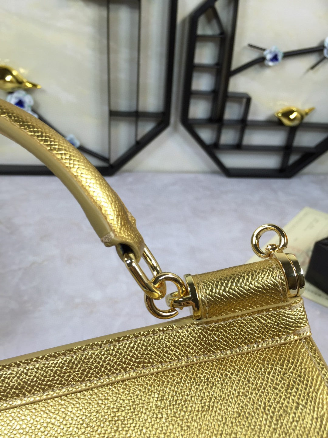 Top Quality Sicily Handbag In Dauphine For Gold Medium Travel Bag