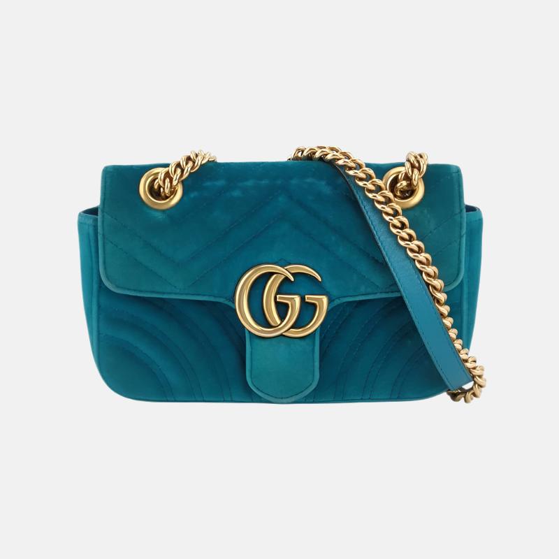 Gucci Marmont Velvet Blue Mini Flap Travel Bag