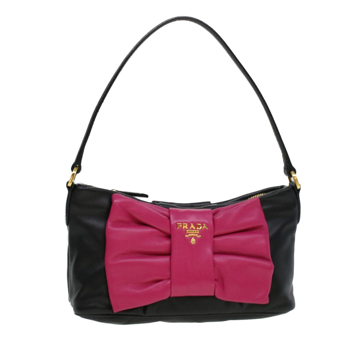 Prada Ribbon Hand Bag Leather Black Travel Bag