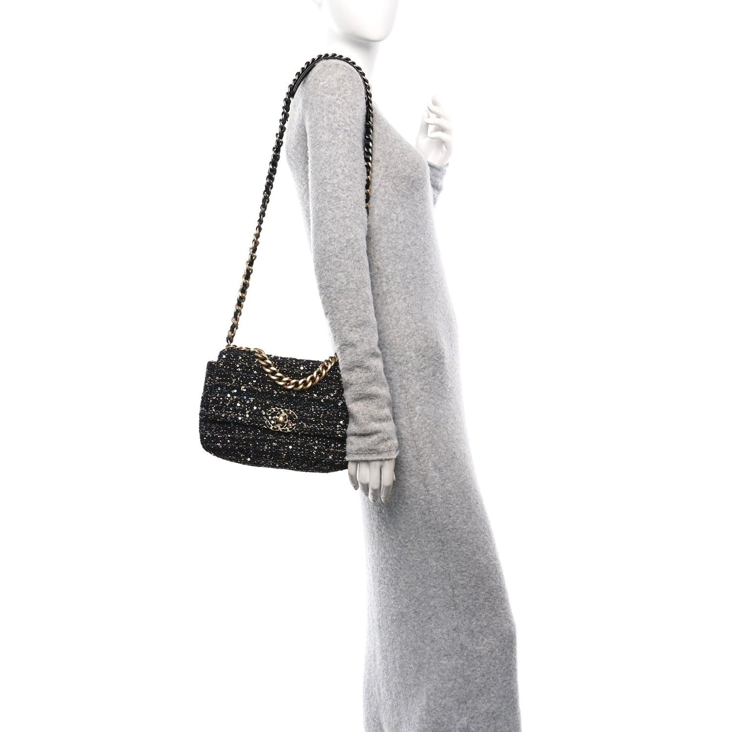 Tweed Sequin Quilted Medium 19 Flap Black Multicolor Accessory Signature