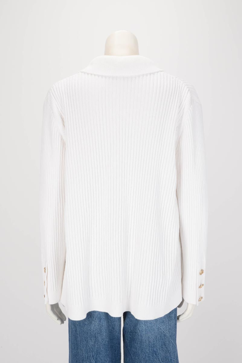 Chanel White Ribbed Cotton CC Long Cardigan FR 50 Apparel