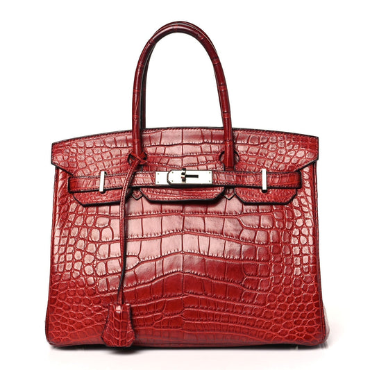 Hermes Matte Alligator Birkin Rouge Handbag Travel Bag