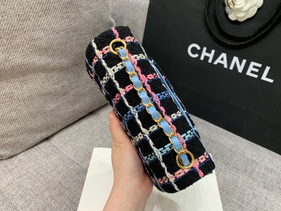 CHLNavy Sparkle Tweed Classic Rectangular Mini Flap Mini Bag