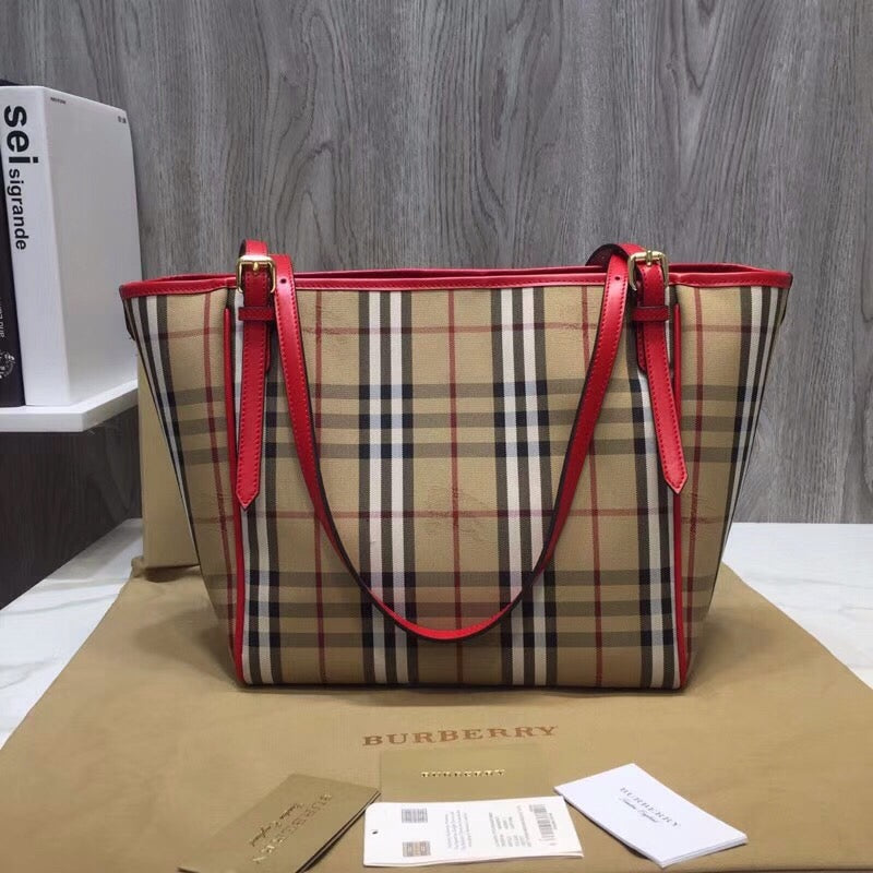 Top Quality The Canter Horseferry Check Tote Red Small Tote Bag