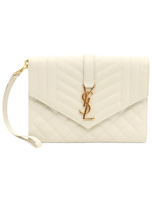YSL Saint Laurent Saint Laurent Trending Blanc Grande Poudre Embossed Monogram White Clutch Bag