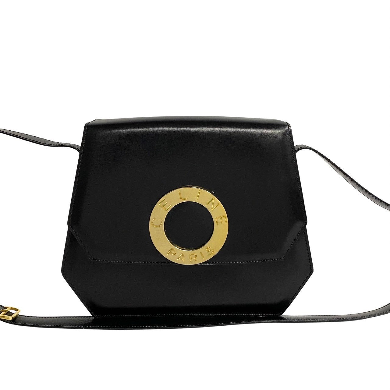 Shoulder Bag Calfskin Circle Women Black Logo