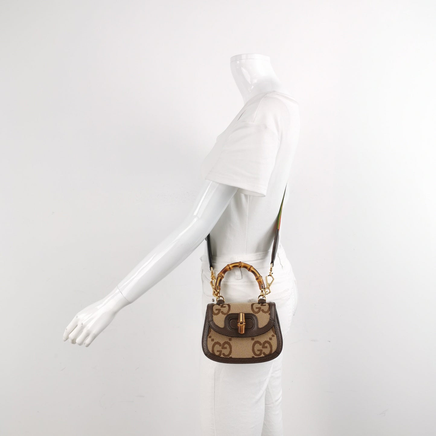 Gucci Bamboo Leather Canvas Brown Mini Crossbody Bag