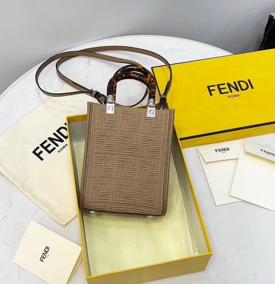 Fendi Top QualityTop Quality Sunshine Shopper Beige Mini FF Crossbody Bag