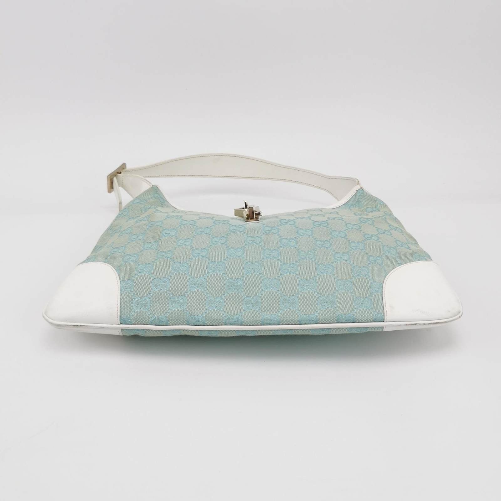 Gucci Jackie Leather Nylon White Blue Shoulder Bag