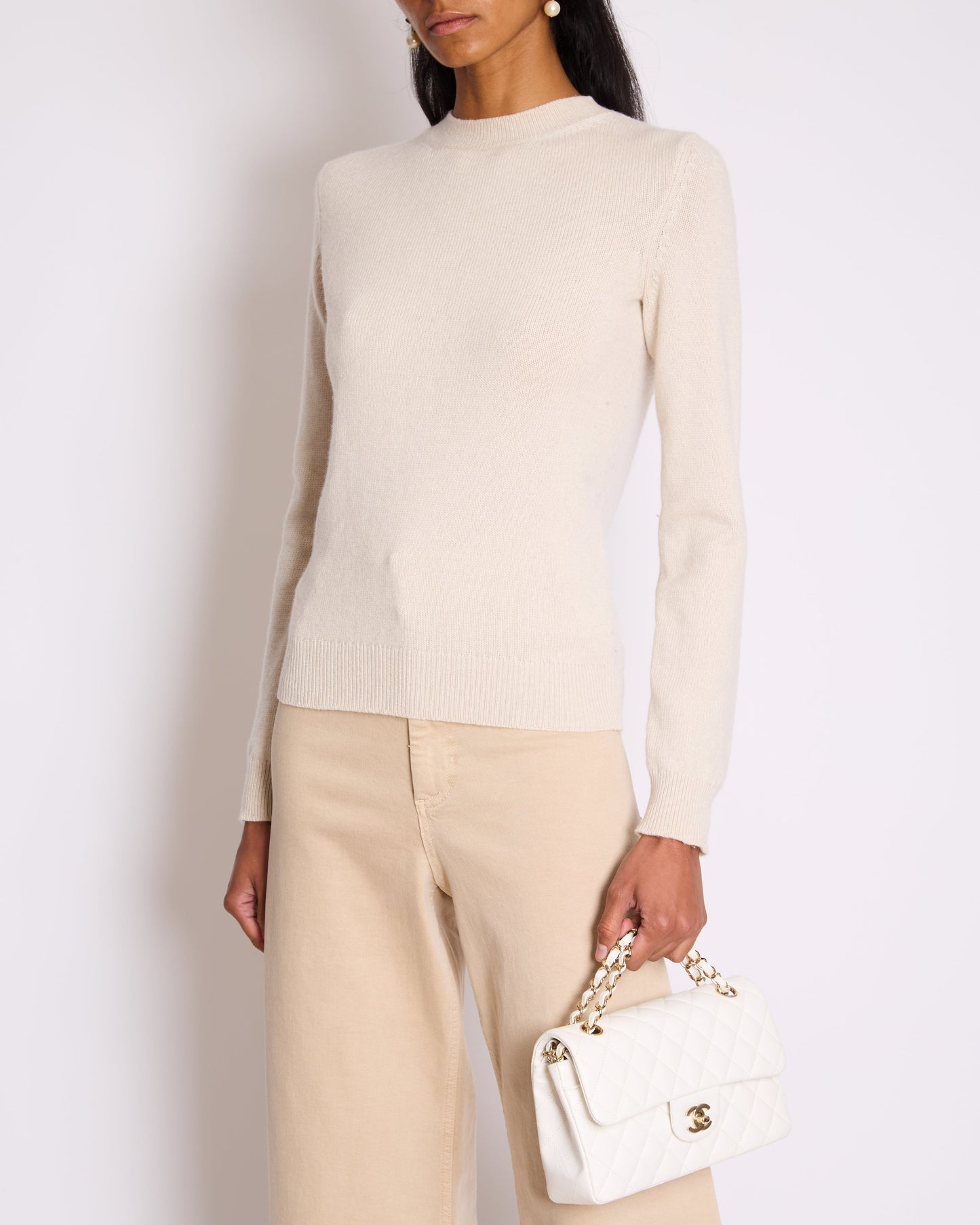 Chanel Beige Cashmere Cardigan with Gold and White Keyhole CC Buttons Size FR 36 (UK 8) Apparel