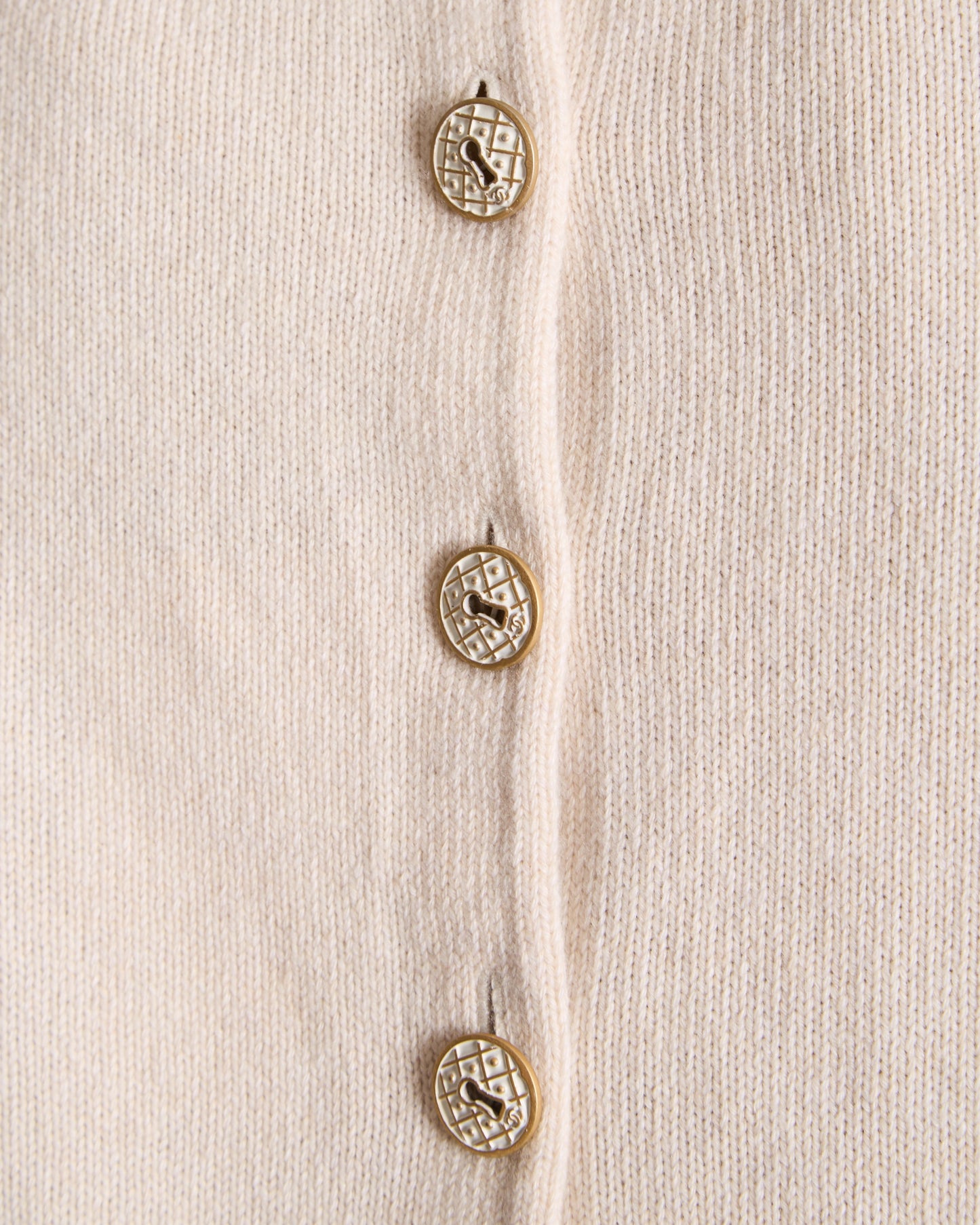Chanel Beige Cashmere Cardigan with Gold and White Keyhole CC Buttons Size FR 36 (UK 8) Apparel