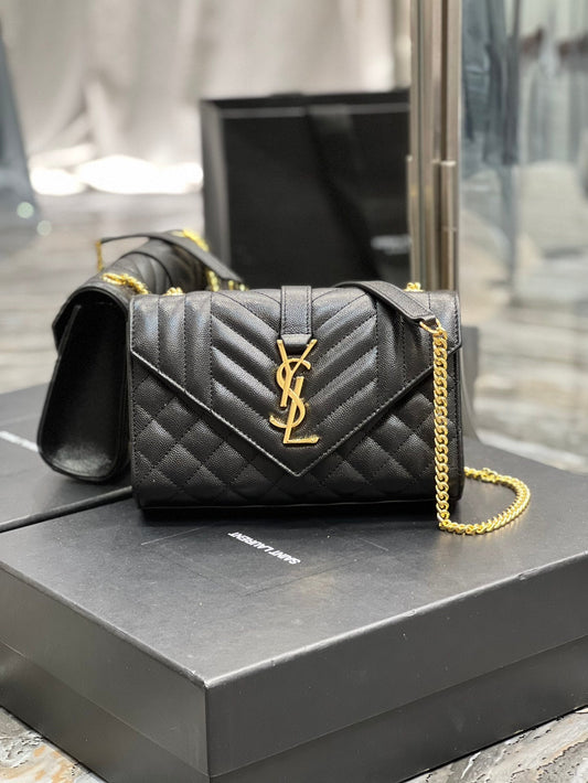 YSL Saint Laurent Mix 8in 21cm Matelasse Black Small Handbag