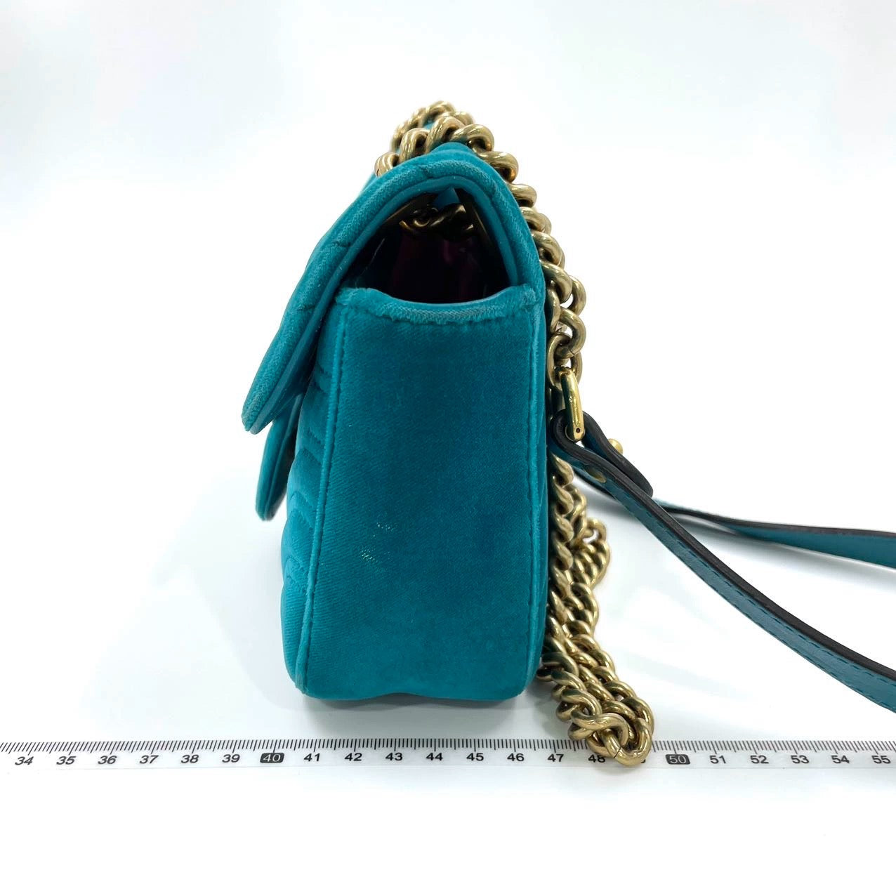 Gucci Marmont Turquoise Velvet Blue Small Flap Travel Bag