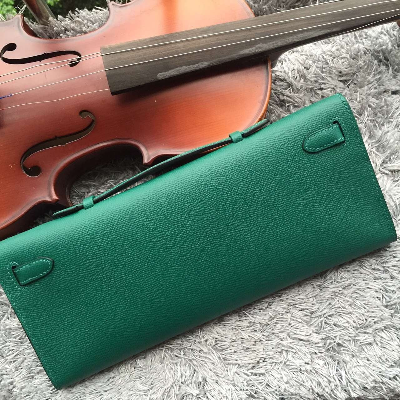 Hermes Luxury Handcrafted Kelly Cut Clutch Handbag Green Clutch Bag