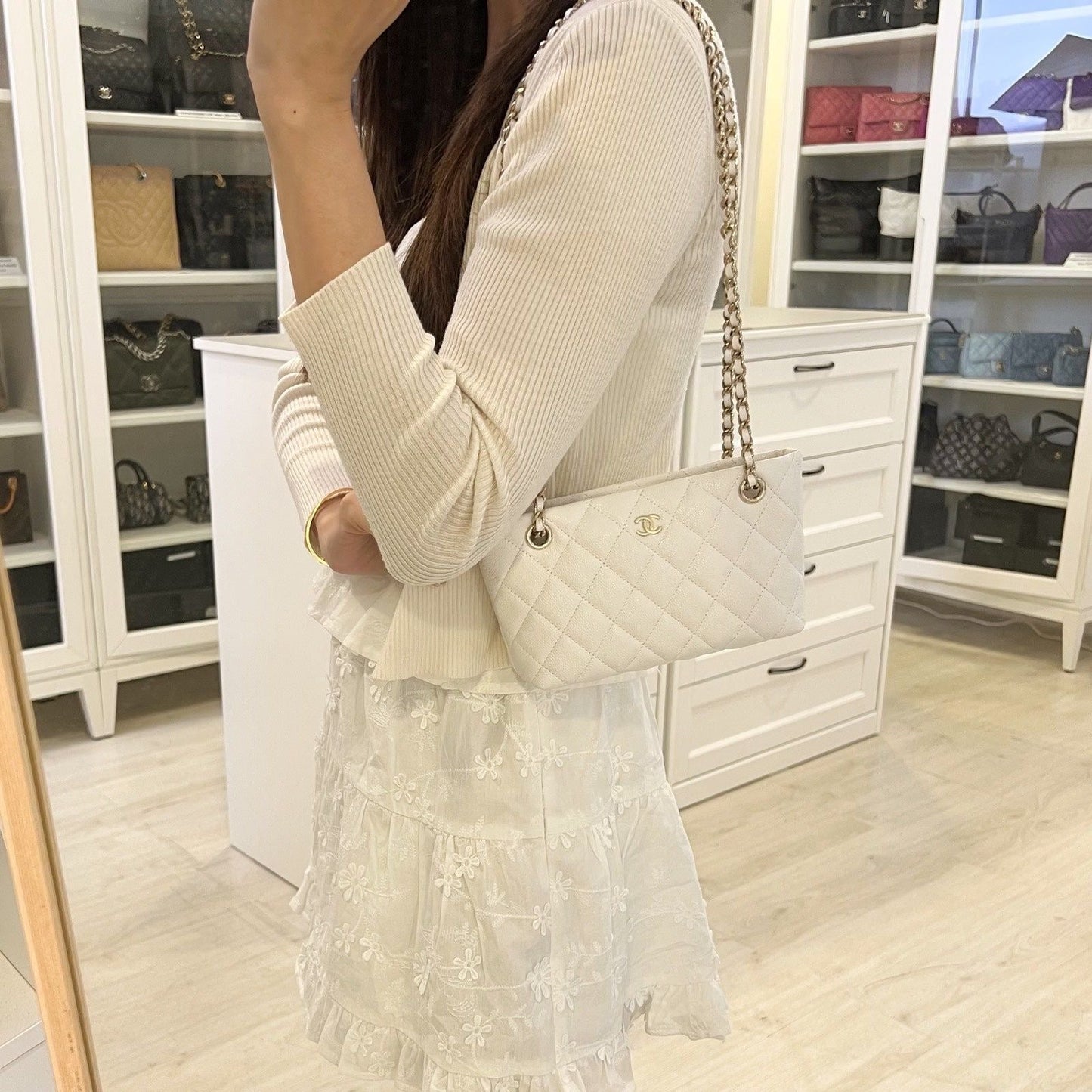 Chanel Mini Clutch with Chain in White Caviar LGHW (Model: )
