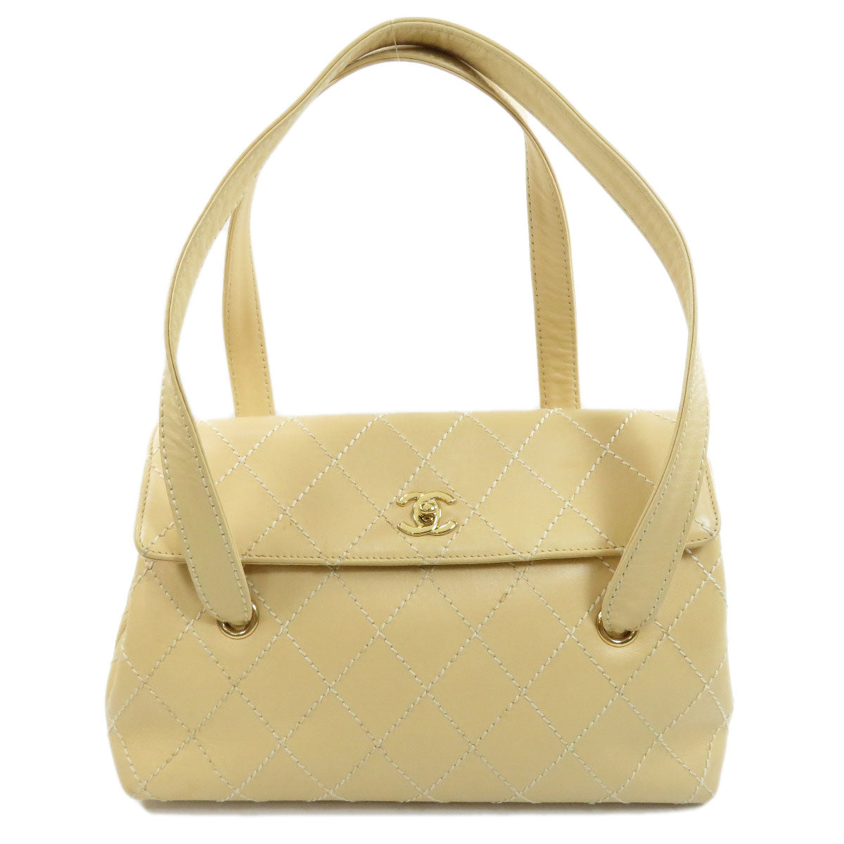 Chanel Cocomark Metal Fittings Tote Bag Calf Matelasse Gold