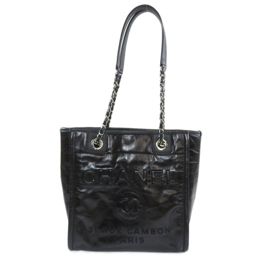 Chanel Deauville Metal Fittings Tote Bag Leather Silver