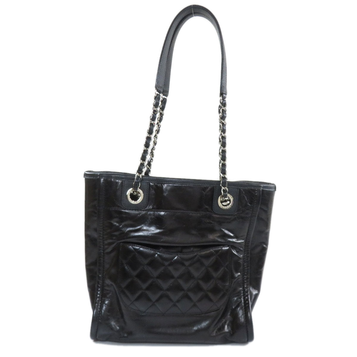 Chanel Deauville Metal Fittings Tote Bag Leather Silver