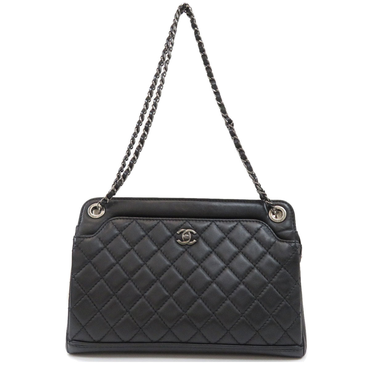 Chanel Shoulder Bag Hardware Lambskin Matelasse Silver