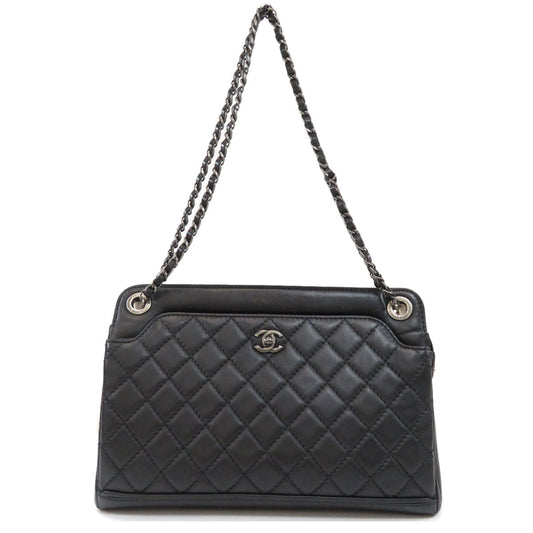 Chanel Shoulder Bag Hardware Lambskin Matelasse Silver
