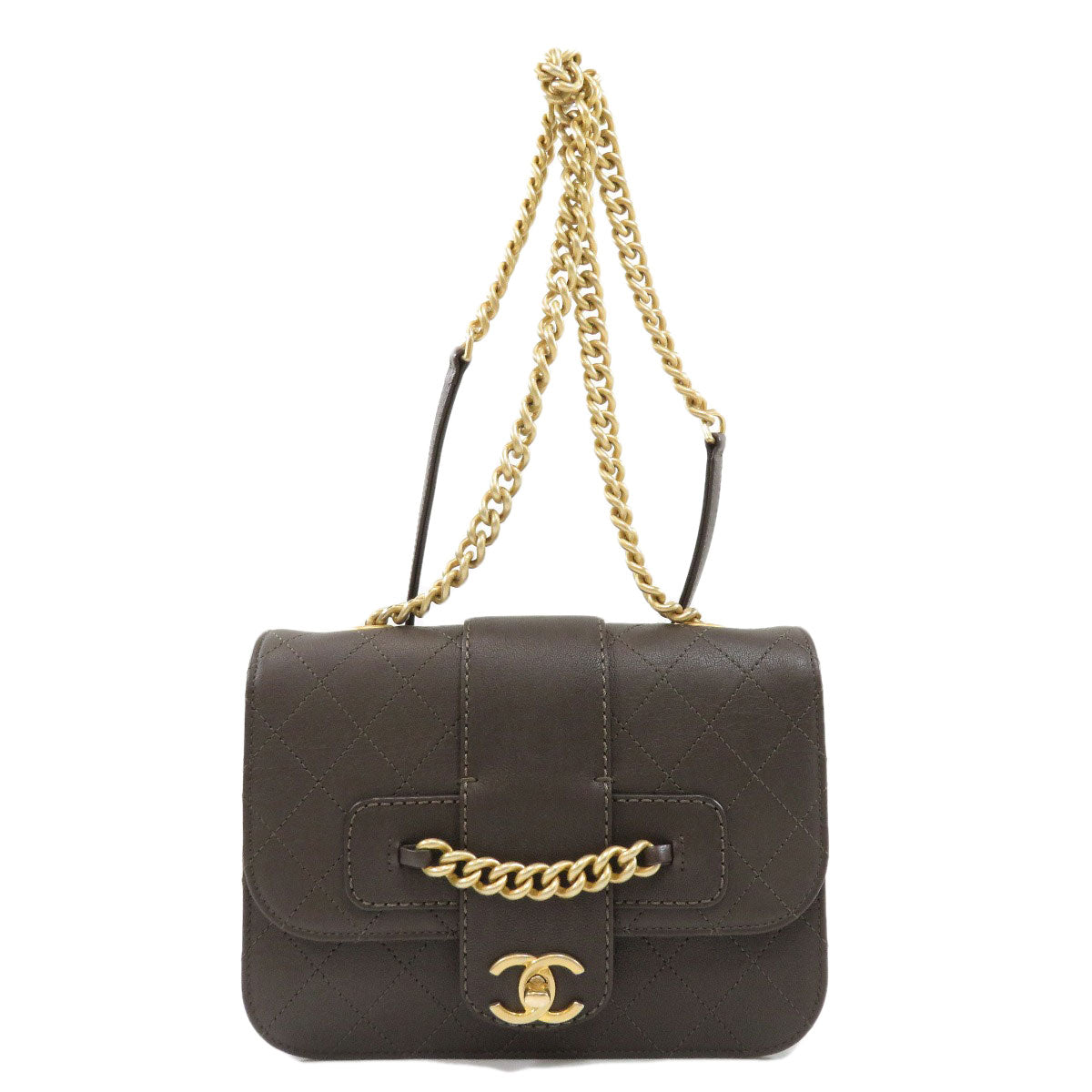 Chanel Shoulder Bag Coco Mark Hardware Leather Gold