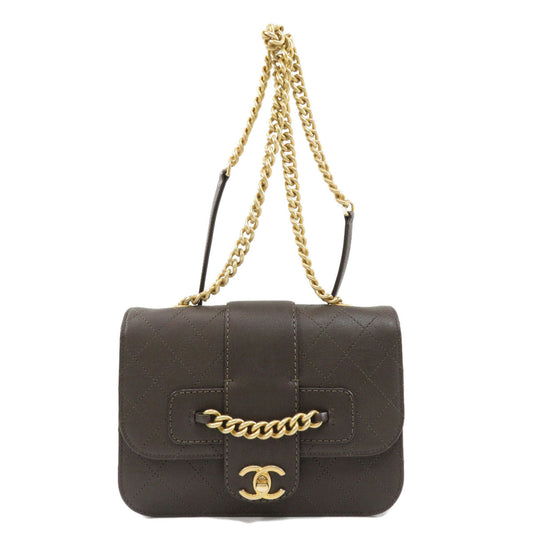Chanel Shoulder Bag Coco Mark Hardware Leather Gold