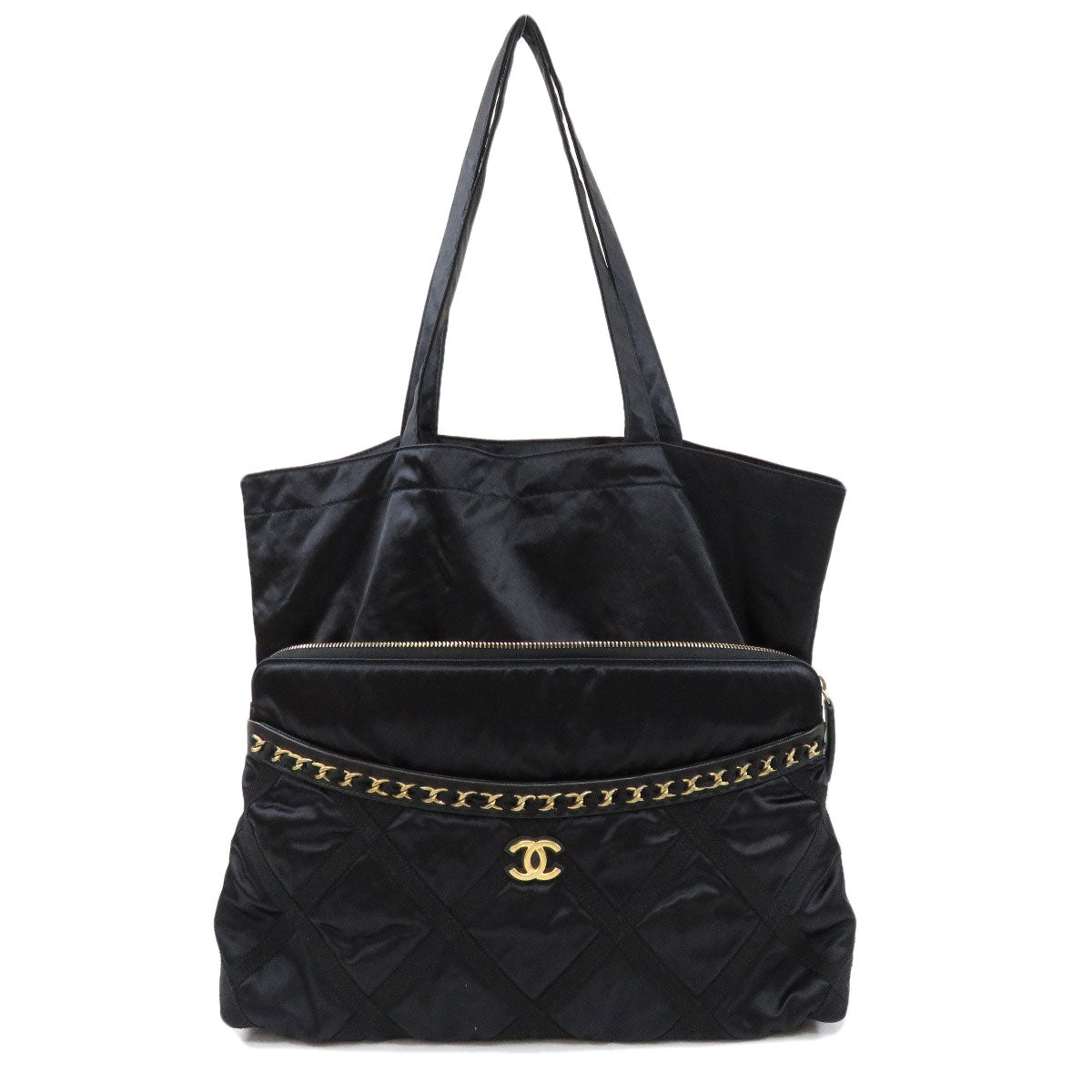 Chanel Coco Mark Metal Fittings Second Bag Nylon Gold Handbag