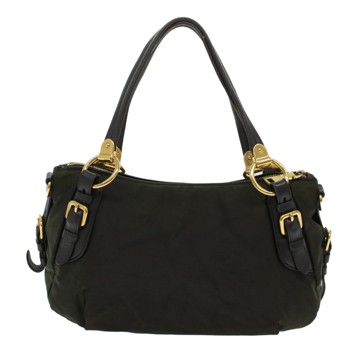 Prada Shoulder Bag Khaki Leather Nylon