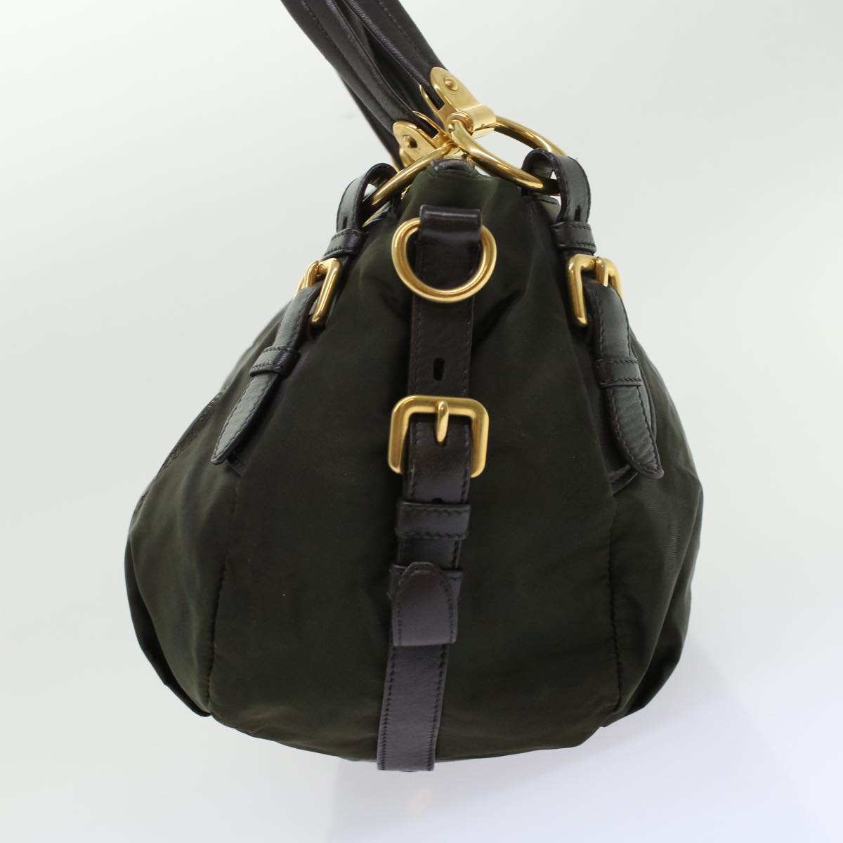 Prada Shoulder Bag Khaki Leather Nylon